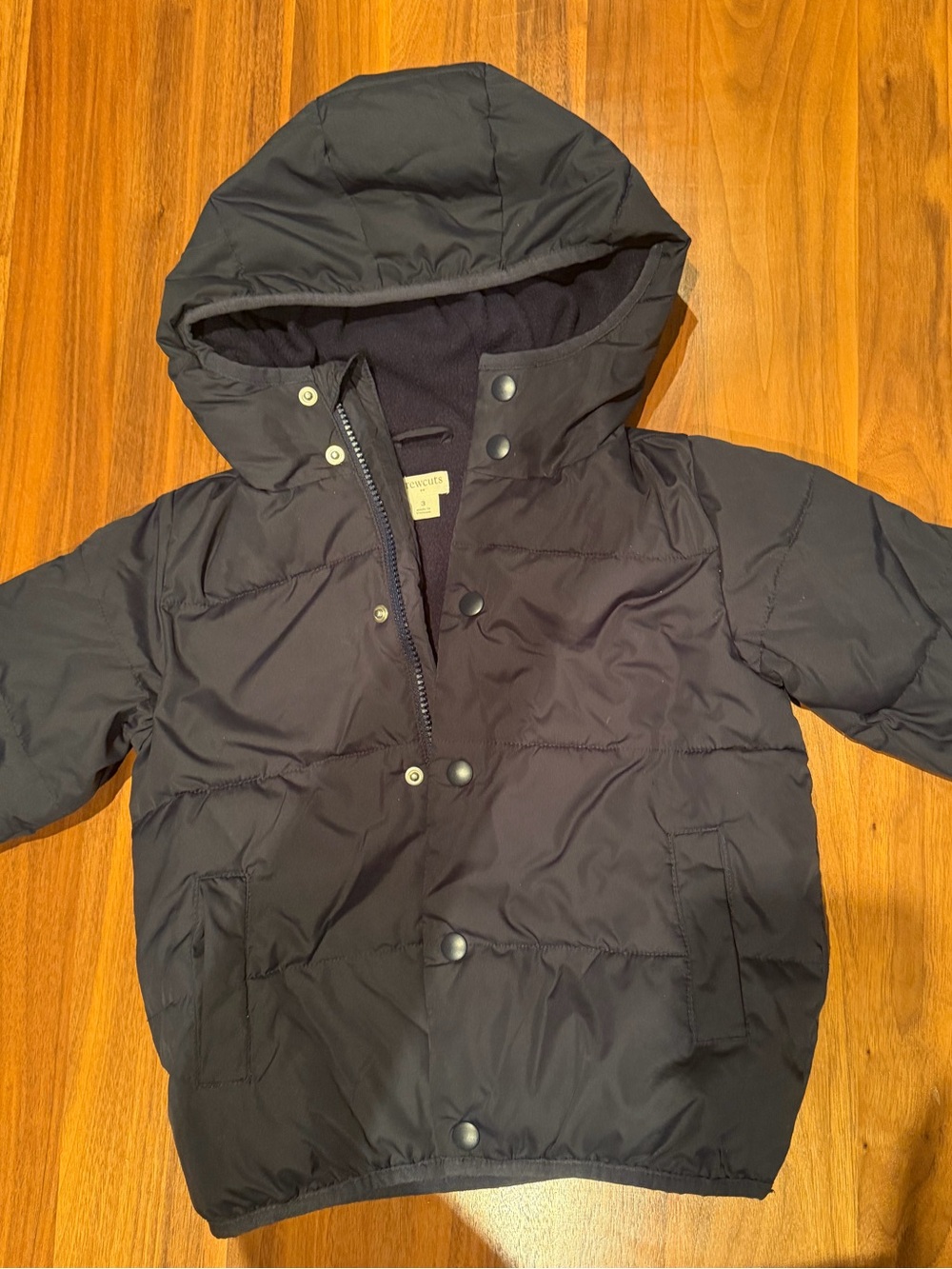 CREWCUTS Navy Puffer Jacket with Snap & Zip Front